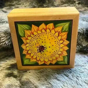 Sunflower trinket box with hand  painted tile top